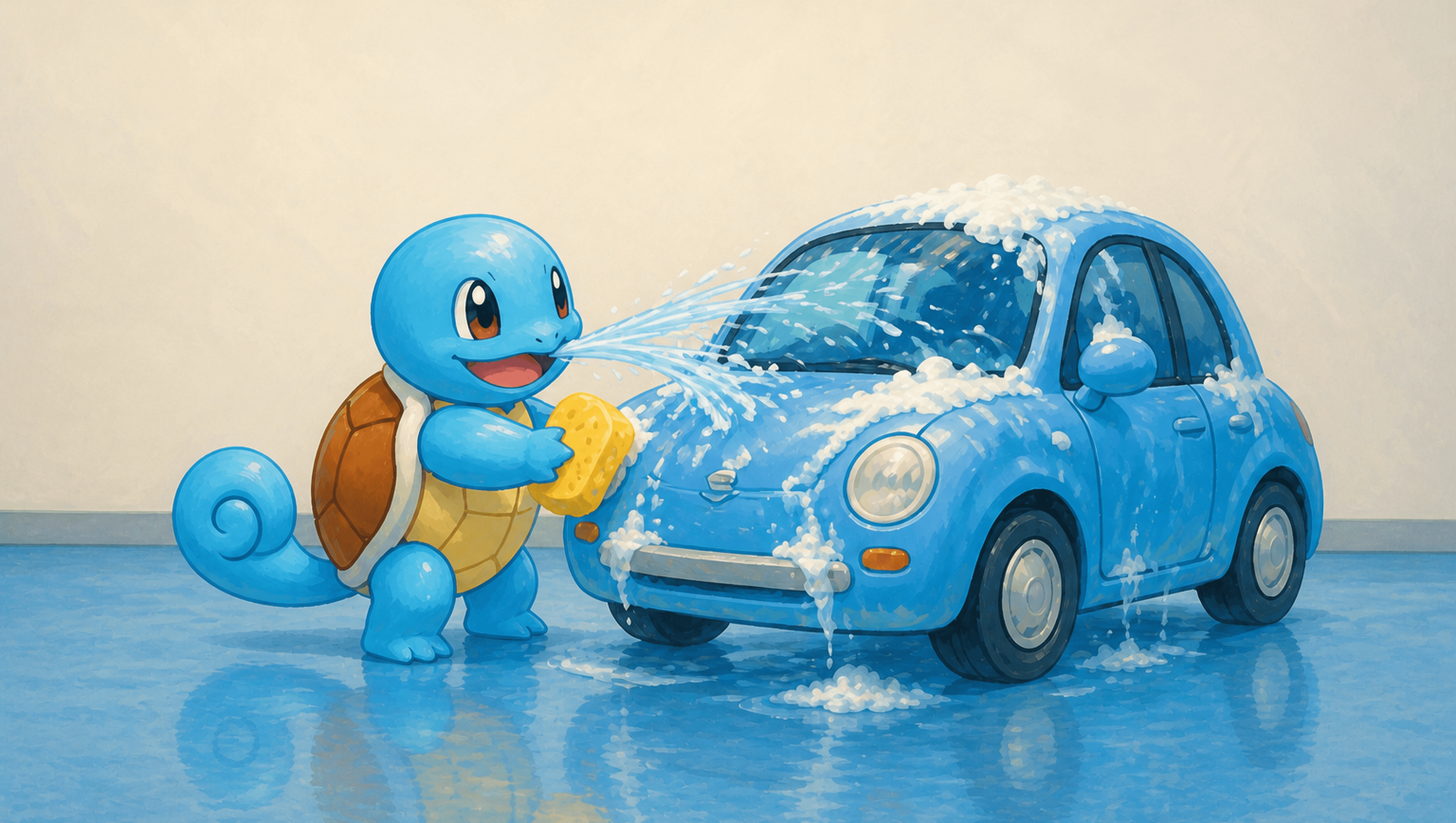 Squirtle Car Wash Large mat artwork