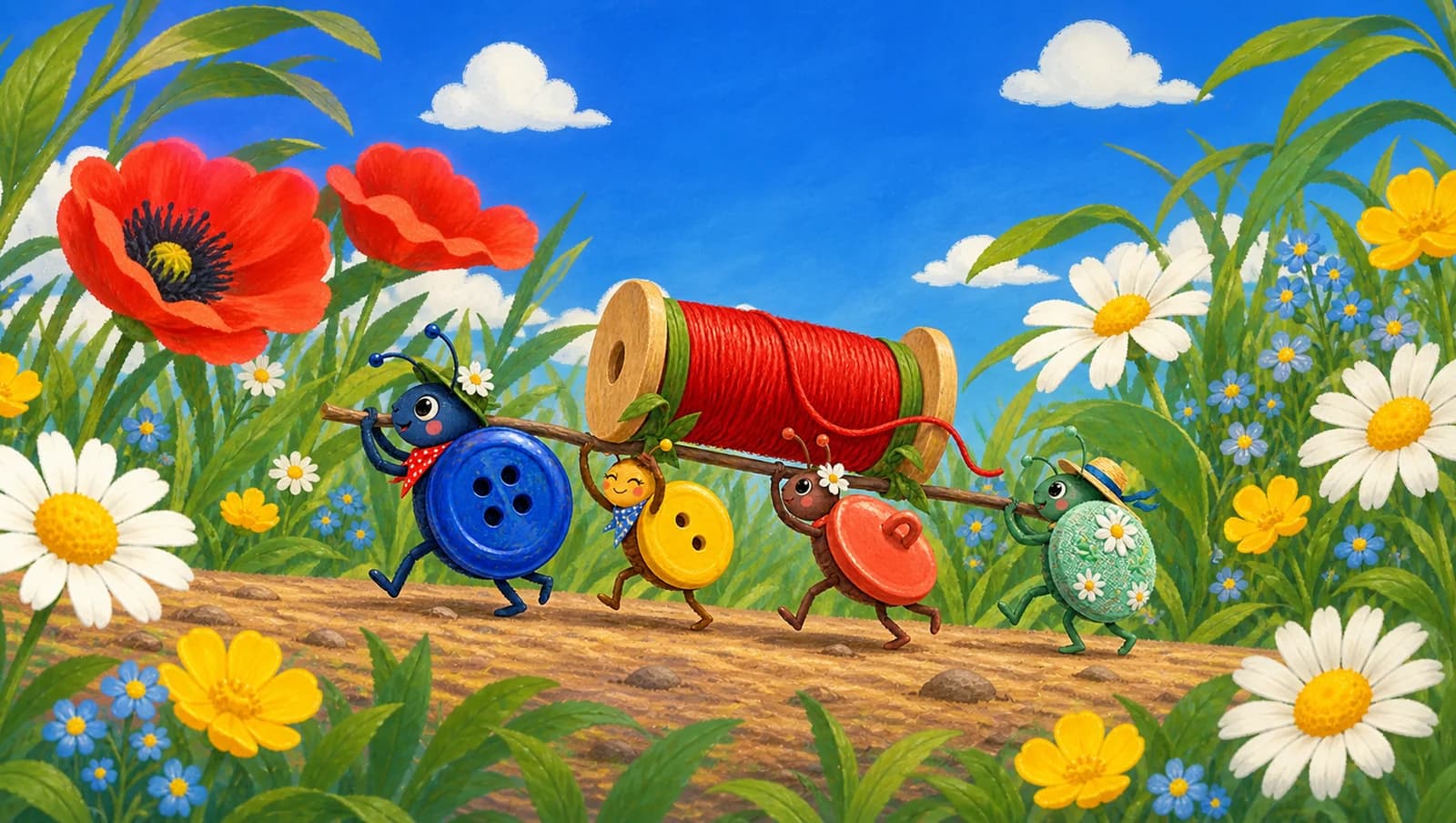 Button Beetle Parade mat artwork