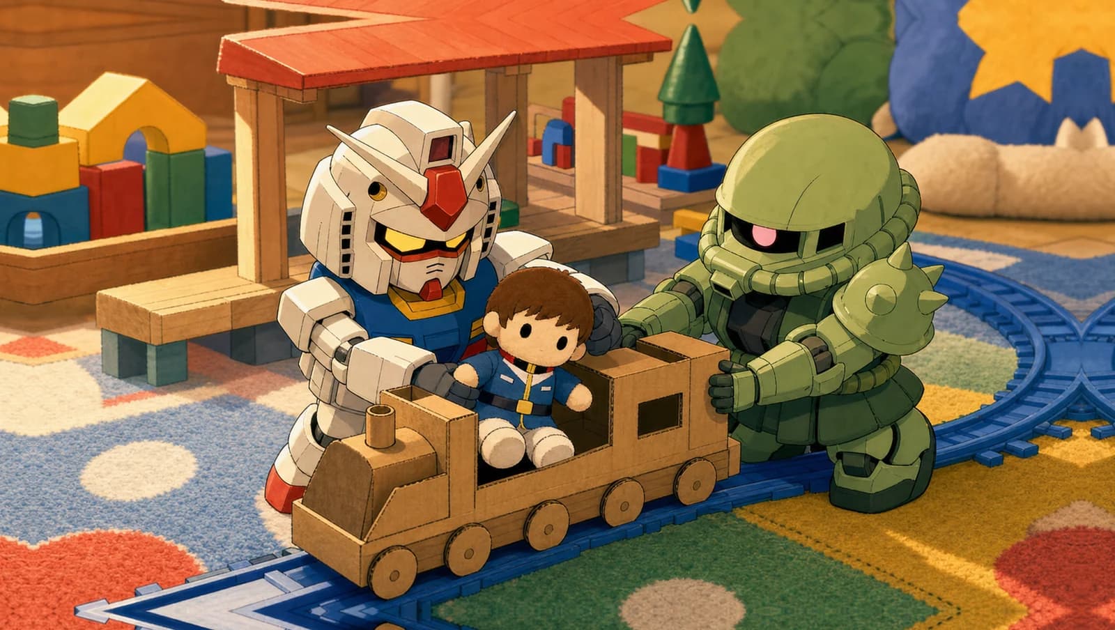 Original Toy Train Station mat artwork